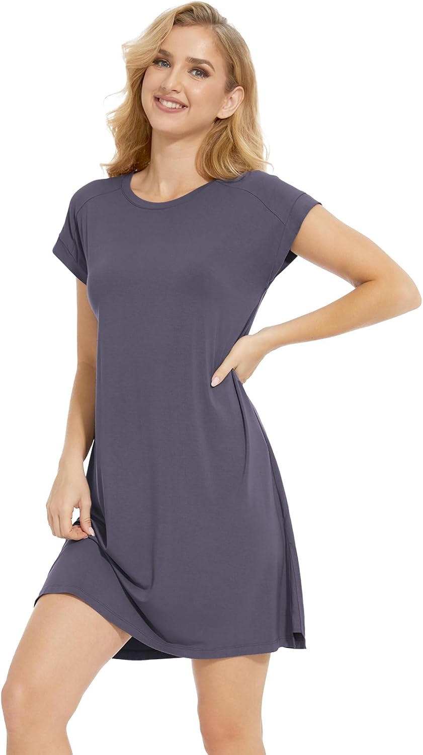 image:imageGYS Womens Bamboo Viscose Crew Neck Nightgown Cooling for Hot FlashesDark Grey