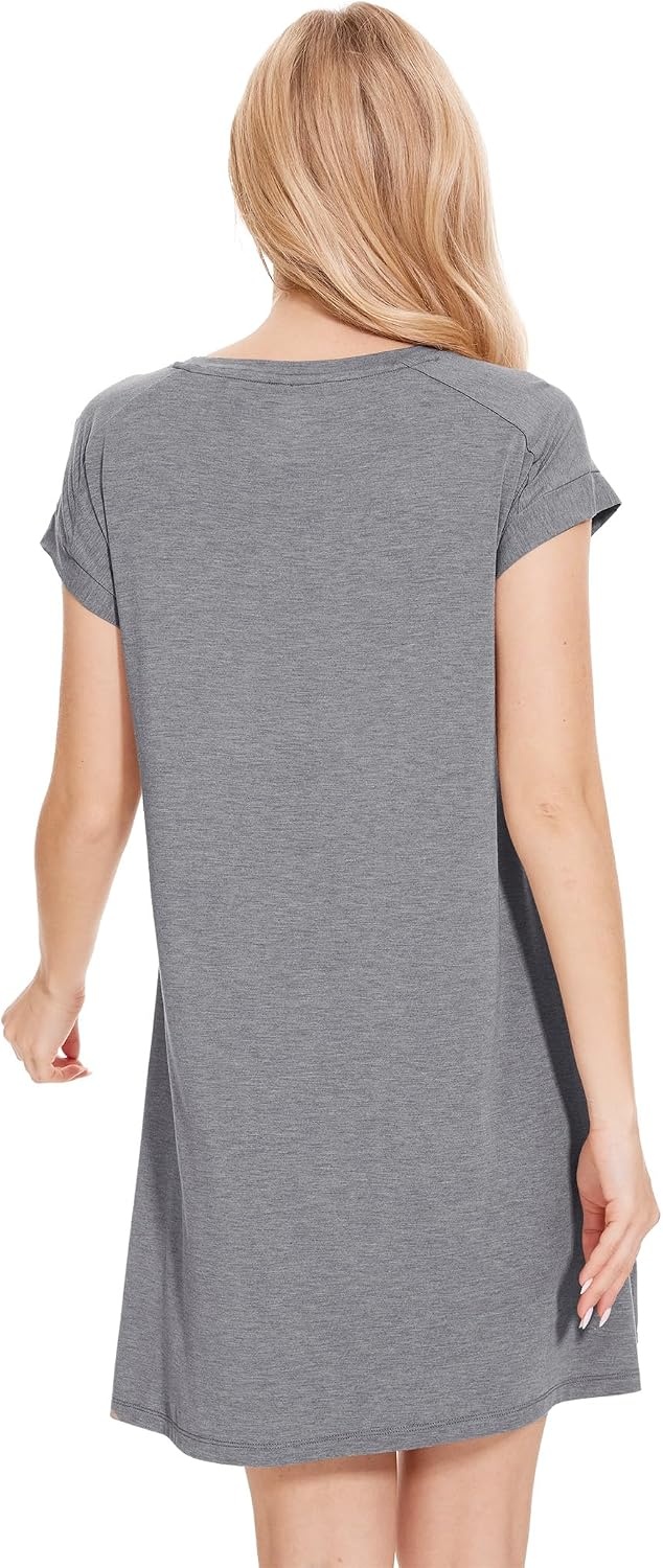 image:imageGYS Womens Bamboo Viscose Crew Neck Nightgown Cooling for Hot FlashesHeather Grey