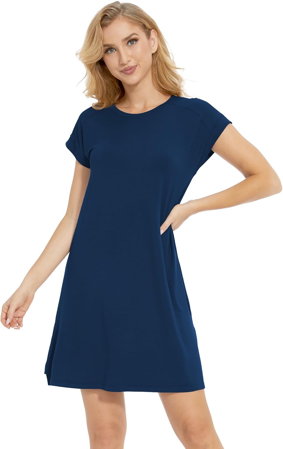 image:imageGYS Womens Bamboo Viscose Crew Neck Nightgown Cooling for Hot FlashesInk Blue