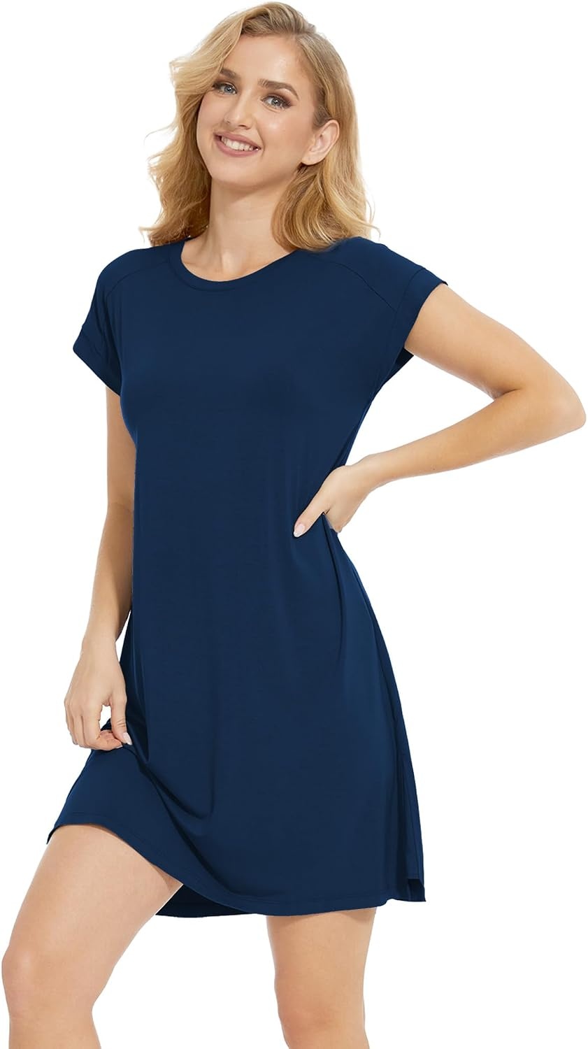 image:imageGYS Womens Bamboo Viscose Crew Neck Nightgown Cooling for Hot FlashesInk Blue