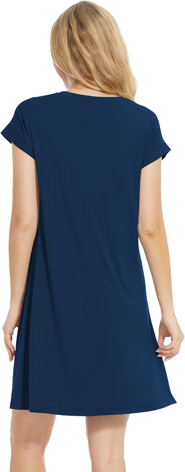 image:imageGYS Womens Bamboo Viscose Crew Neck Nightgown Cooling for Hot FlashesInk Blue