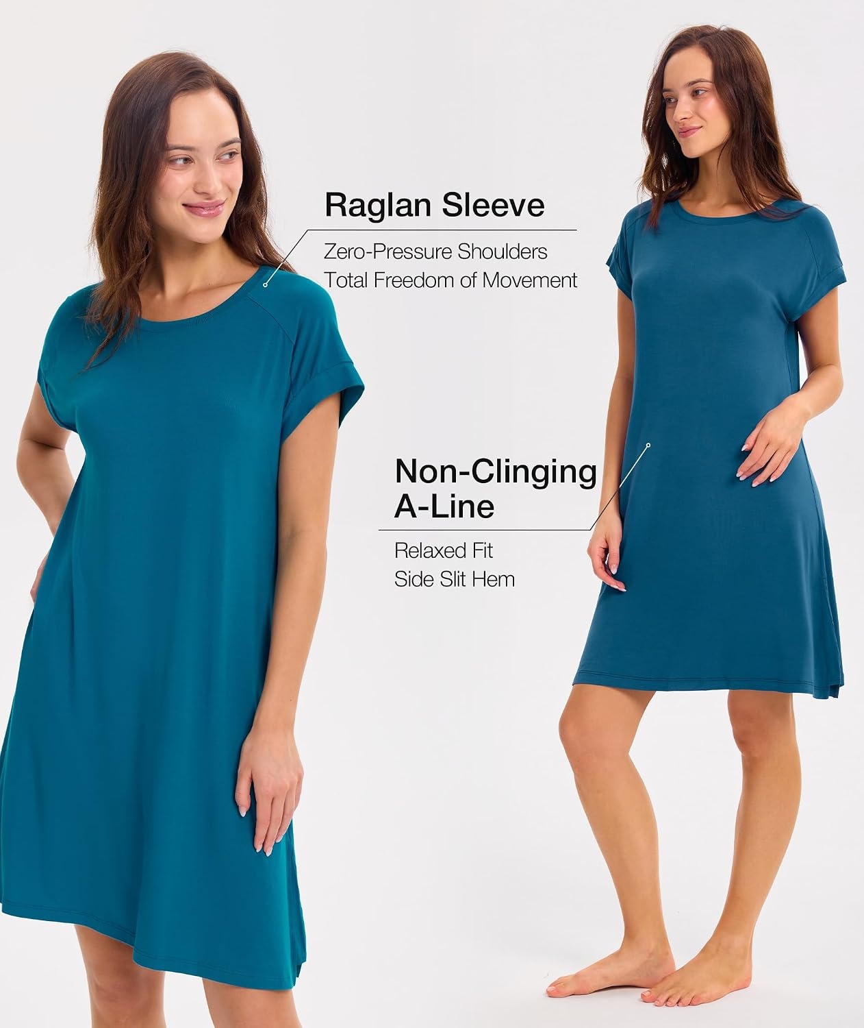 image:imageGYS Womens Bamboo Viscose Crew Neck Nightgown Cooling for Hot FlashesTeal Blue