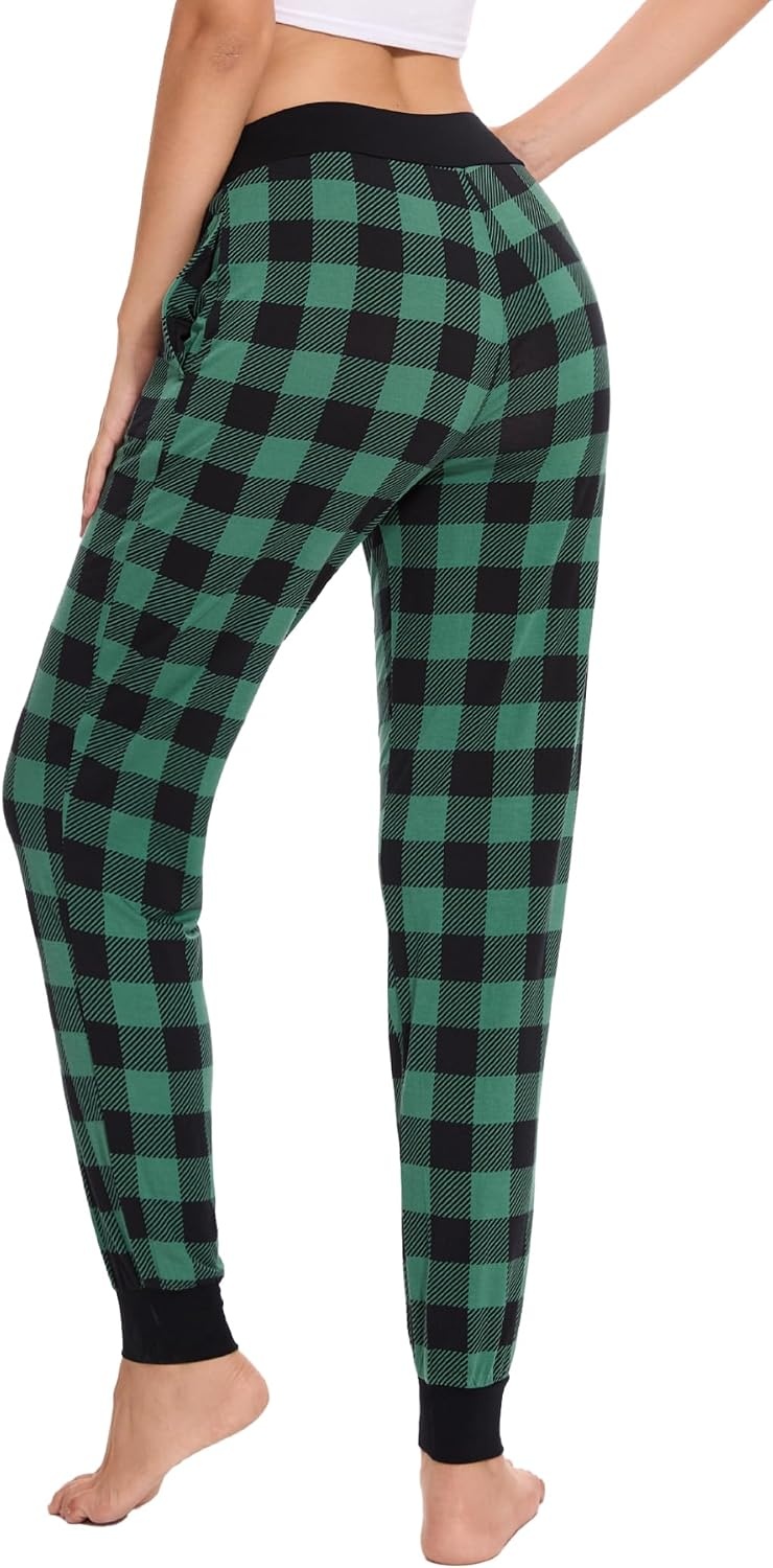 image:imageGYS Womens Bamboo Viscose Jogger Pajama PantsBlack Green Plaid