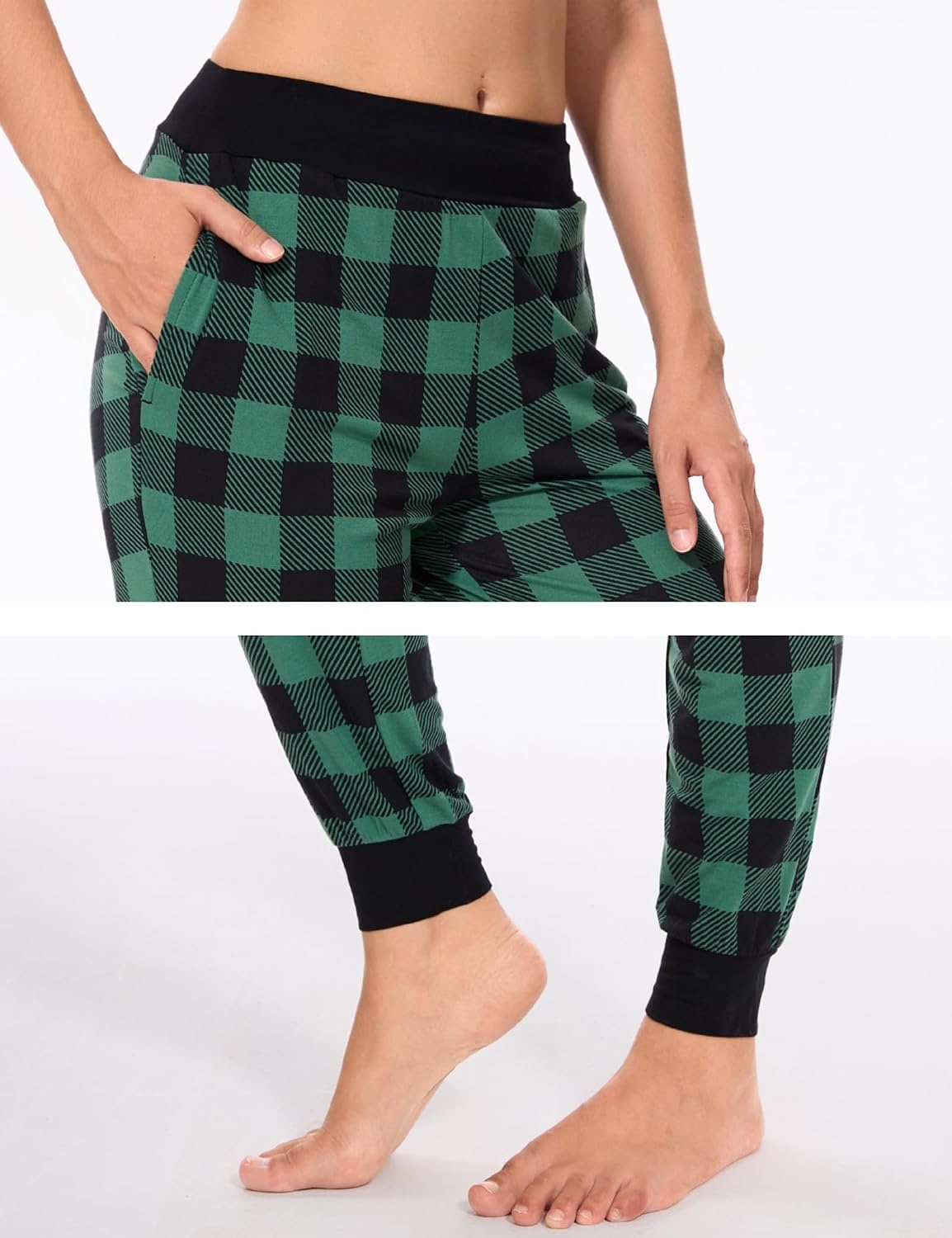 image:imageGYS Womens Bamboo Viscose Jogger Pajama PantsBlack Green Plaid