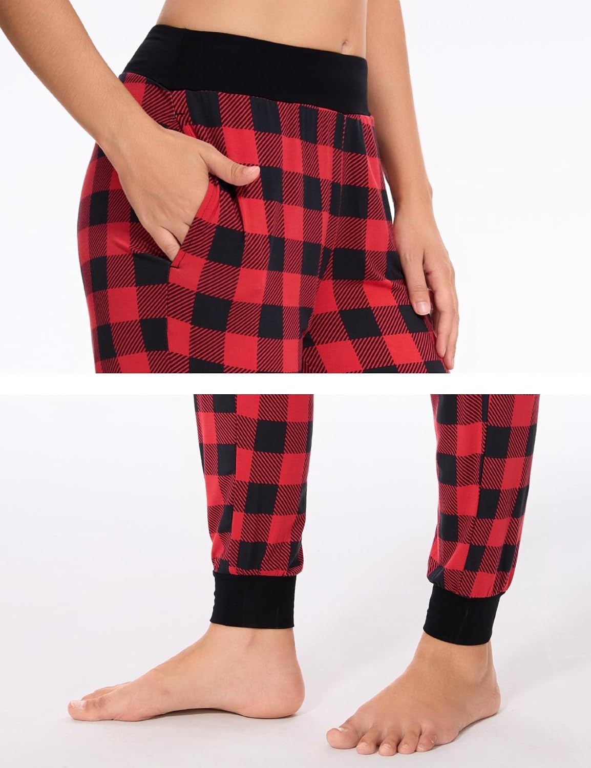 image:imageGYS Womens Bamboo Viscose Jogger Pajama PantsBlack Red Plaid