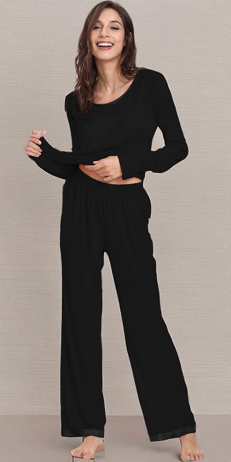 image:imageGYS Womens Bamboo Viscose Long Sleeve Pajamas SetA Black