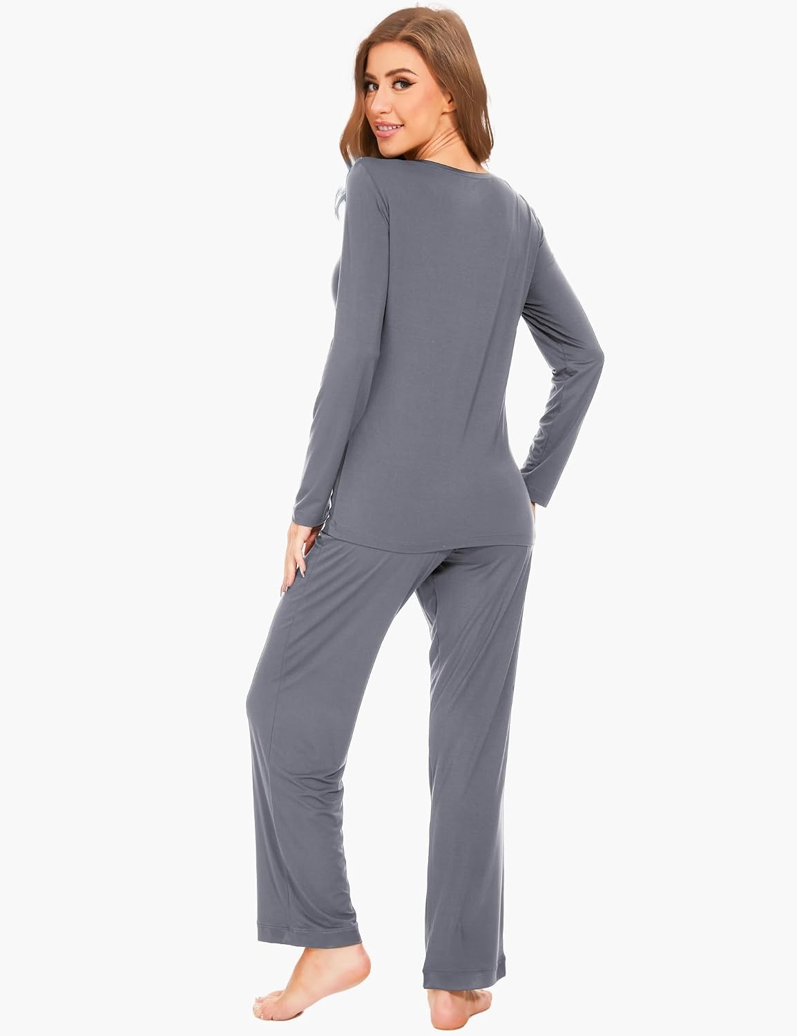image:imageGYS Womens Bamboo Viscose Long Sleeve Pajamas SetA Dark Grey