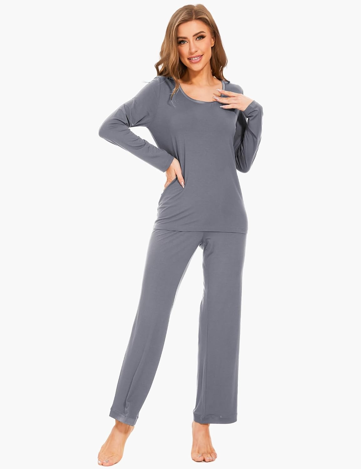 image:imageGYS Womens Bamboo Viscose Long Sleeve Pajamas SetA Dark Grey