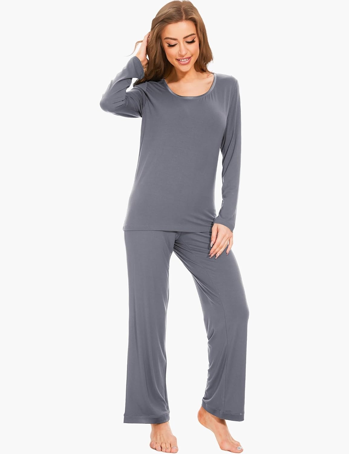 image:imageGYS Womens Bamboo Viscose Long Sleeve Pajamas SetA Dark Grey