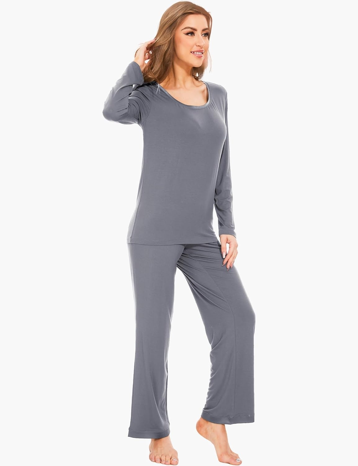 image:imageGYS Womens Bamboo Viscose Long Sleeve Pajamas SetA Dark Grey