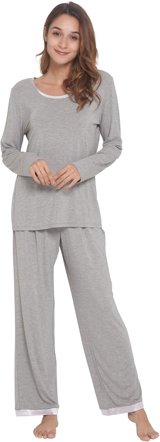 image:imageGYS Womens Bamboo Viscose Long Sleeve Pajamas SetA Heather Grey