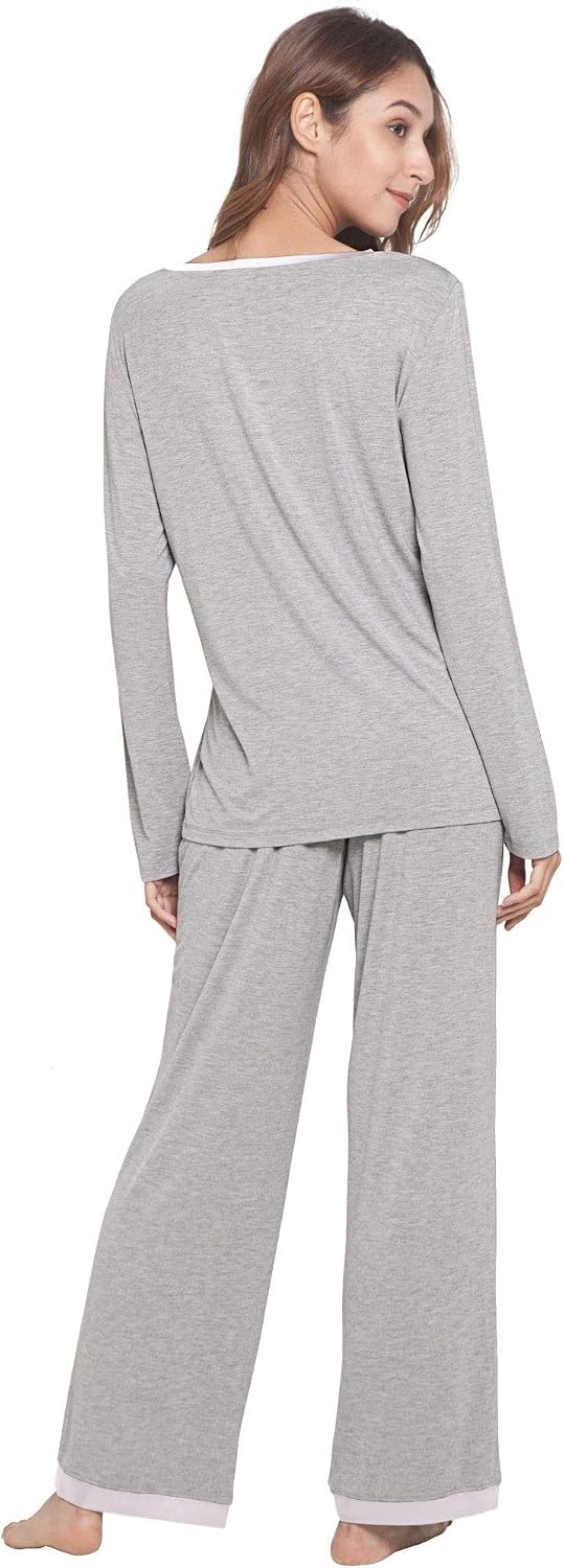 image:imageGYS Womens Bamboo Viscose Long Sleeve Pajamas SetA Heather Grey