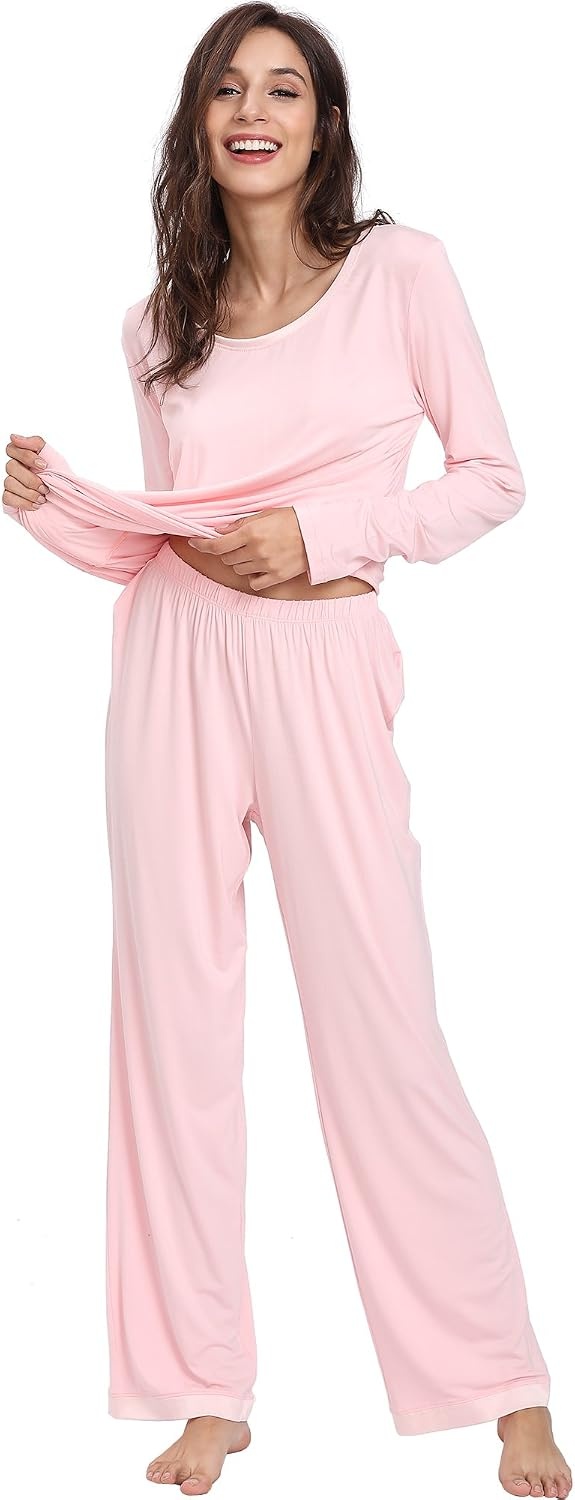 image:imageGYS Womens Bamboo Viscose Long Sleeve Pajamas SetA Pink