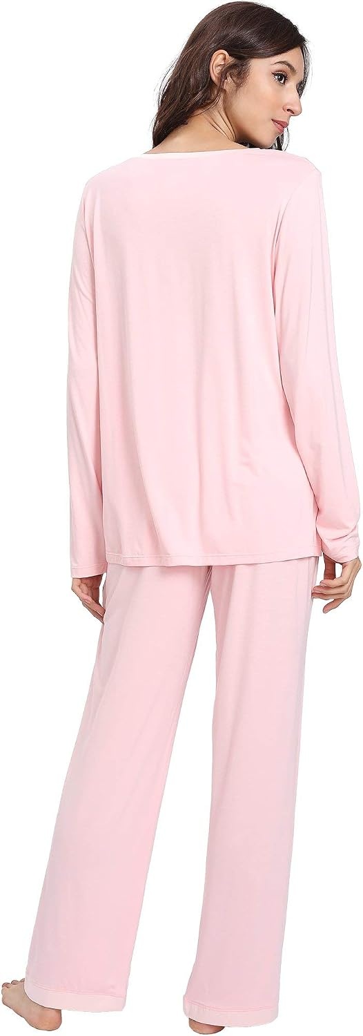 image:imageGYS Womens Bamboo Viscose Long Sleeve Pajamas SetA Pink