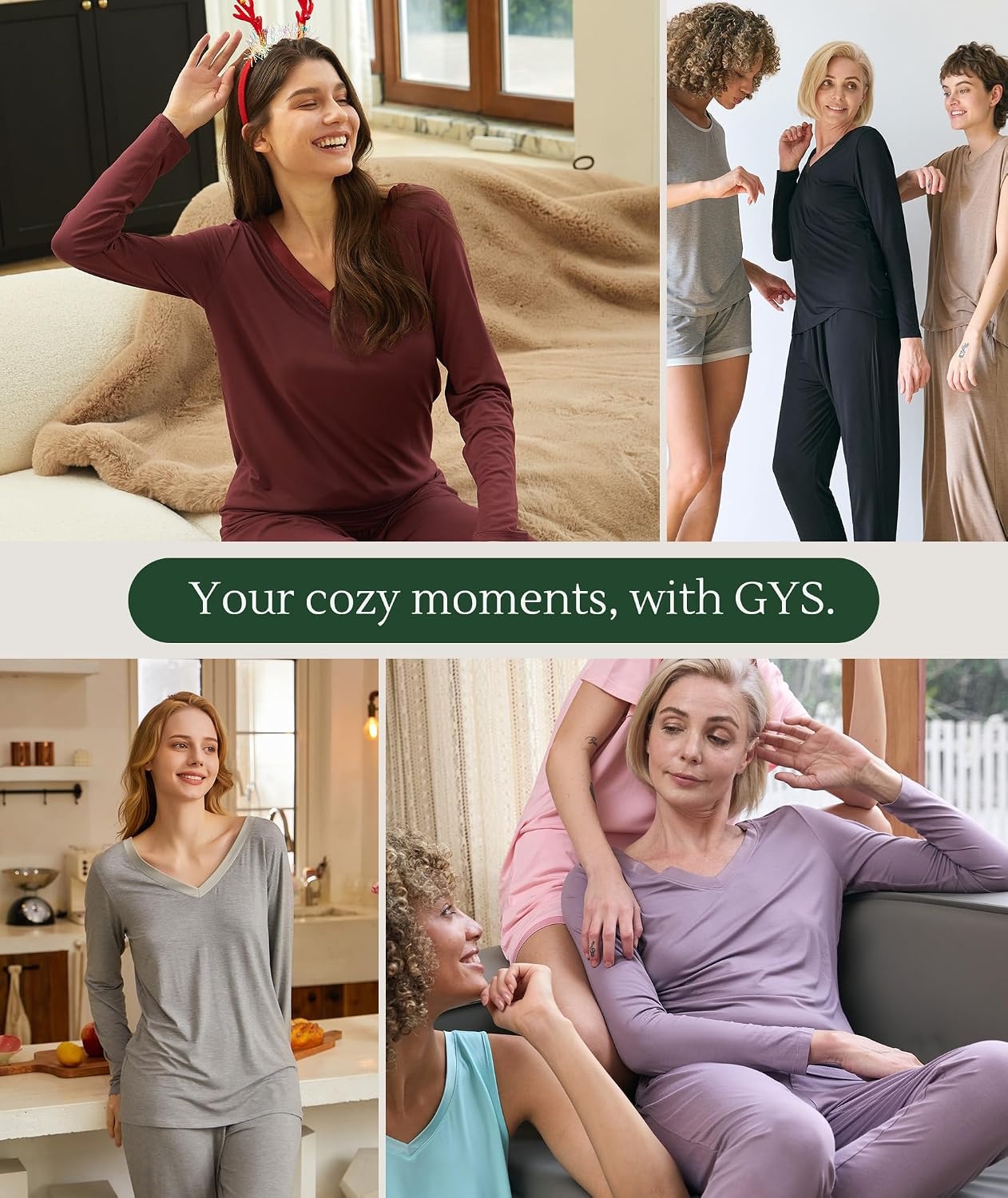 image:imageGYS Womens Bamboo Viscose Long Sleeve Pajamas SetB Heather Grey