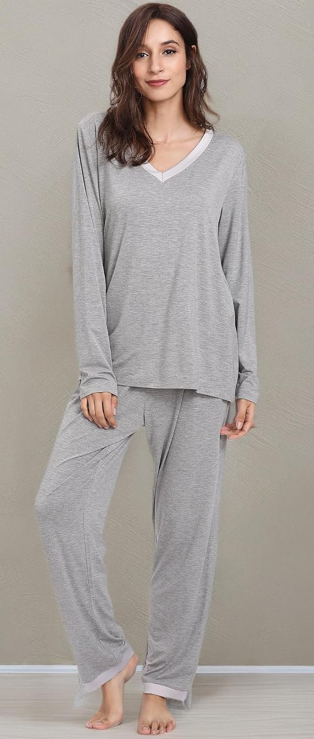 image:imageGYS Womens Bamboo Viscose Long Sleeve Pajamas SetB Heather Grey