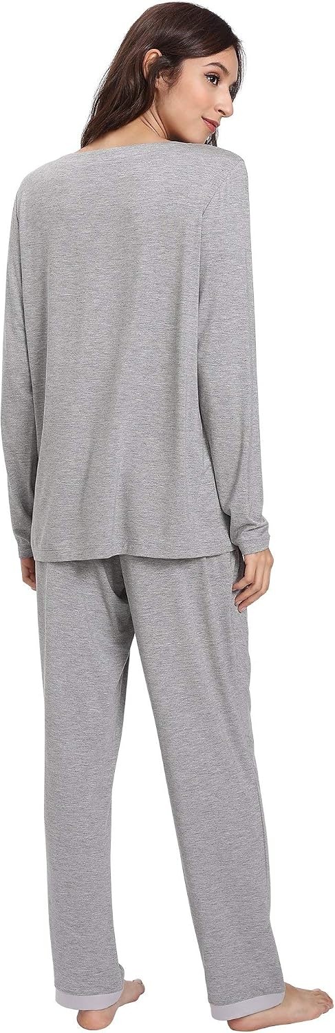 image:imageGYS Womens Bamboo Viscose Long Sleeve Pajamas SetB Heather Grey