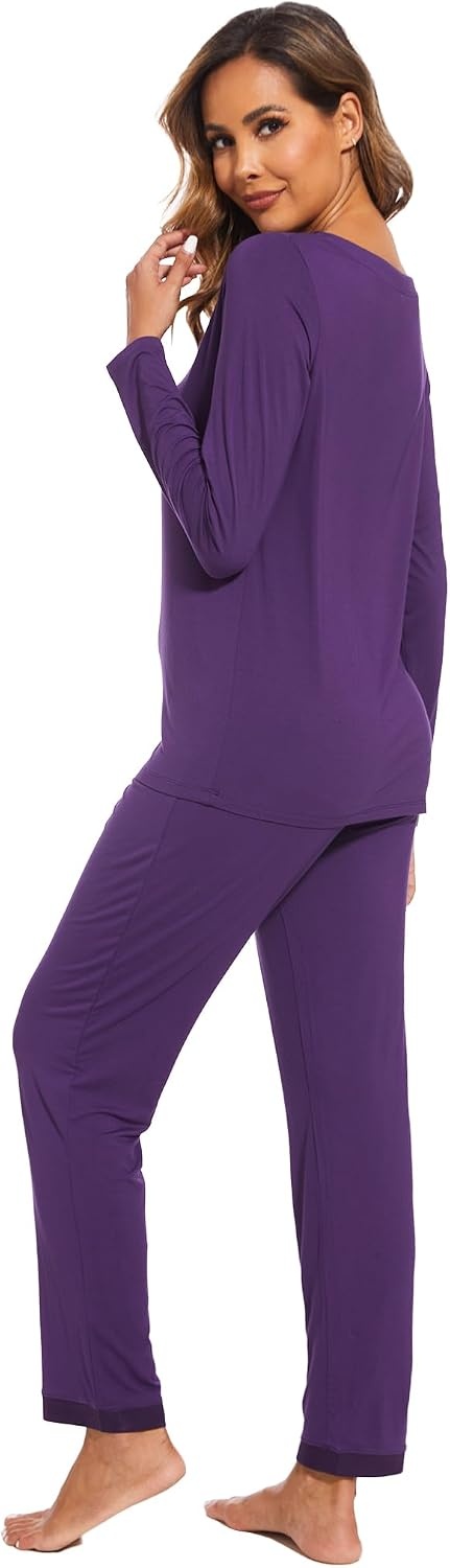 image:imageGYS Womens Bamboo Viscose Long Sleeve Pajamas SetB Purple