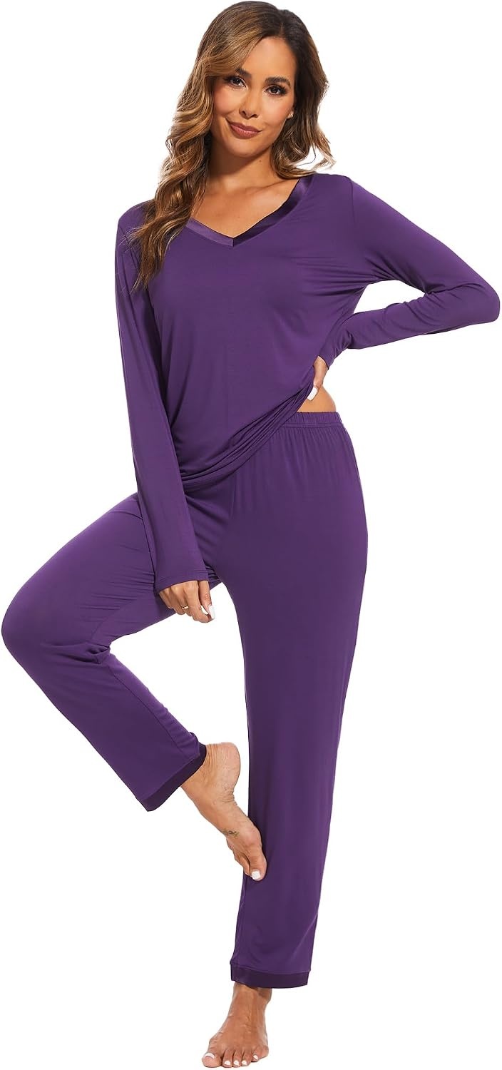 image:imageGYS Womens Bamboo Viscose Long Sleeve Pajamas SetB Purple