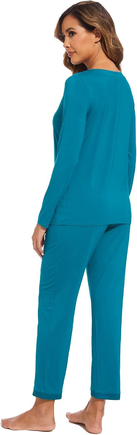 image:imageGYS Womens Bamboo Viscose Long Sleeve Pajamas SetB Teal Blue