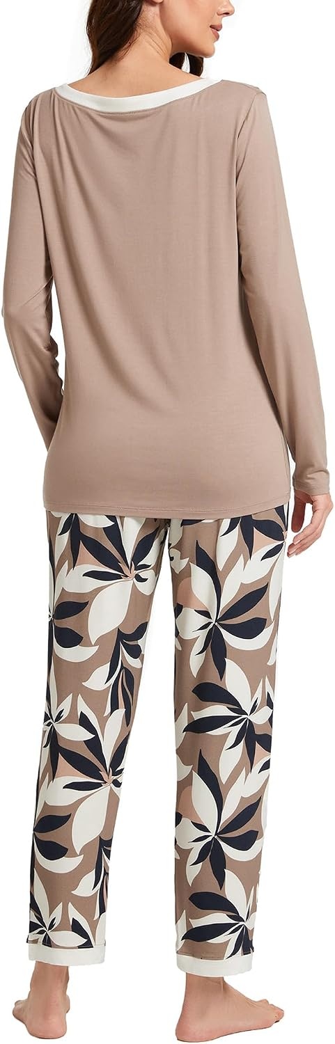 image:imageGYS Womens Bamboo Viscose Long Sleeve Pajamas SetD BrownPlants