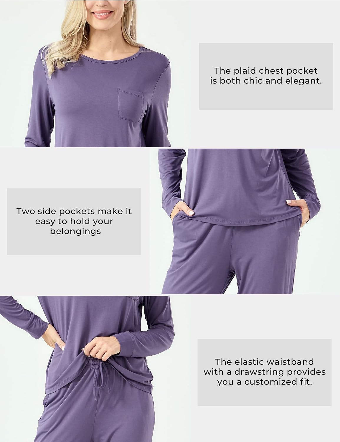 image:imageGYS Womens Bamboo Viscose Pajama Set Cooling for Hot FlashesAir Purple