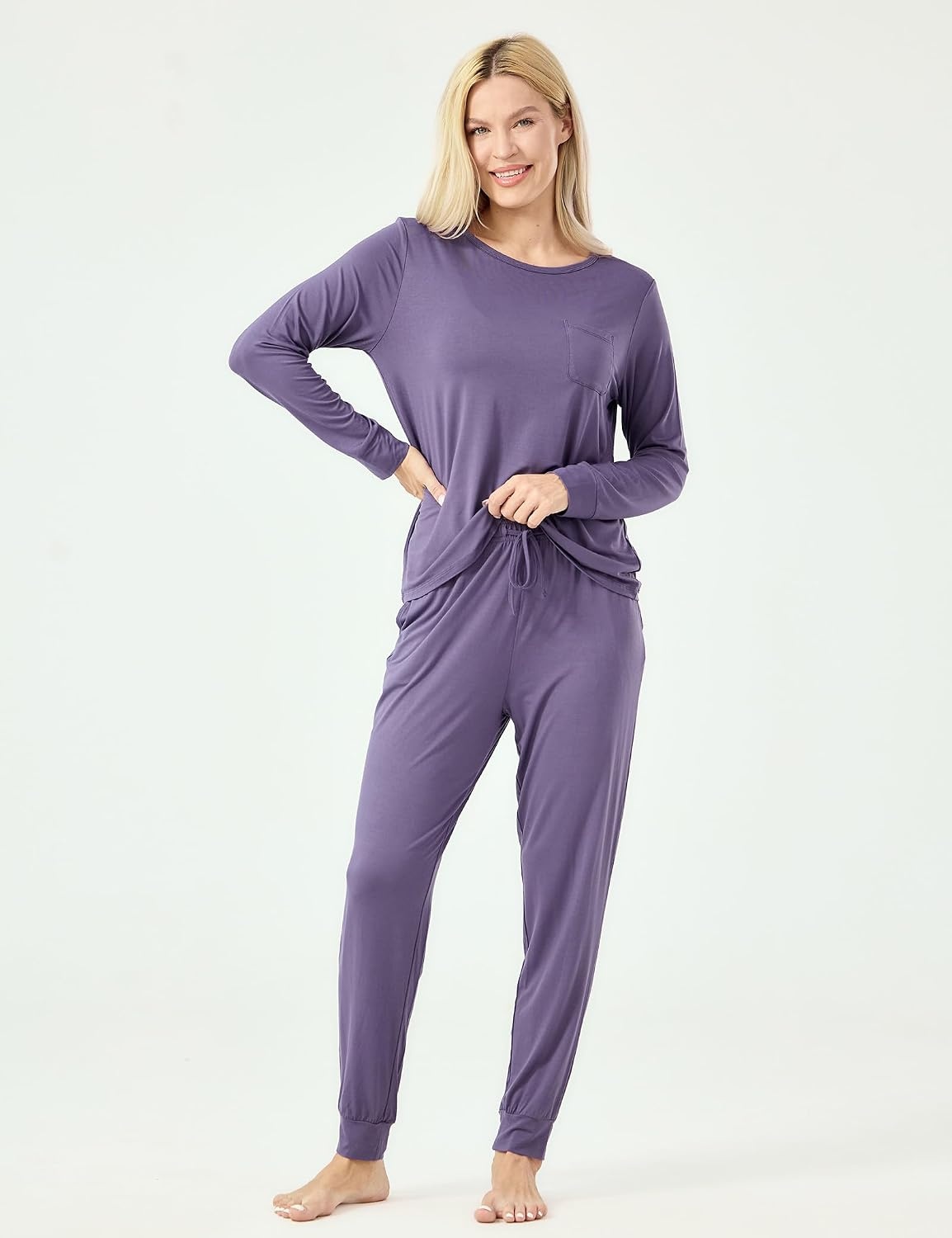 image:imageGYS Womens Bamboo Viscose Pajama Set Cooling for Hot FlashesAir Purple