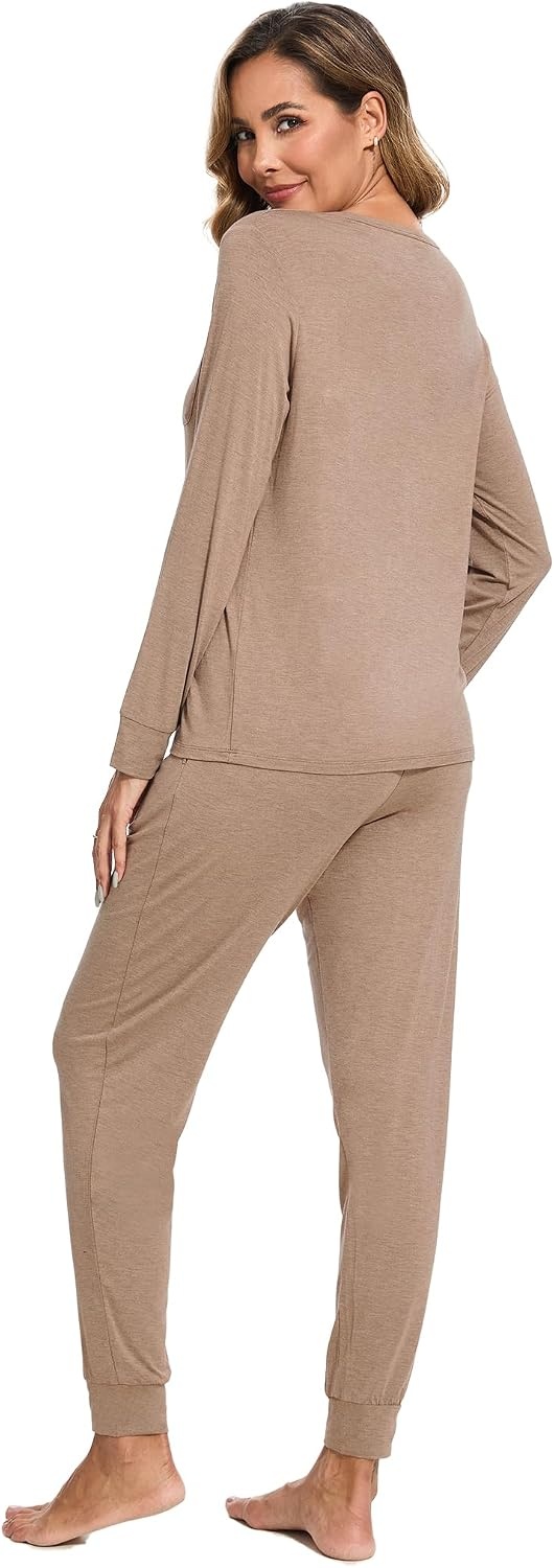 image:imageGYS Womens Bamboo Viscose Pajama Set Cooling for Hot FlashesCamel