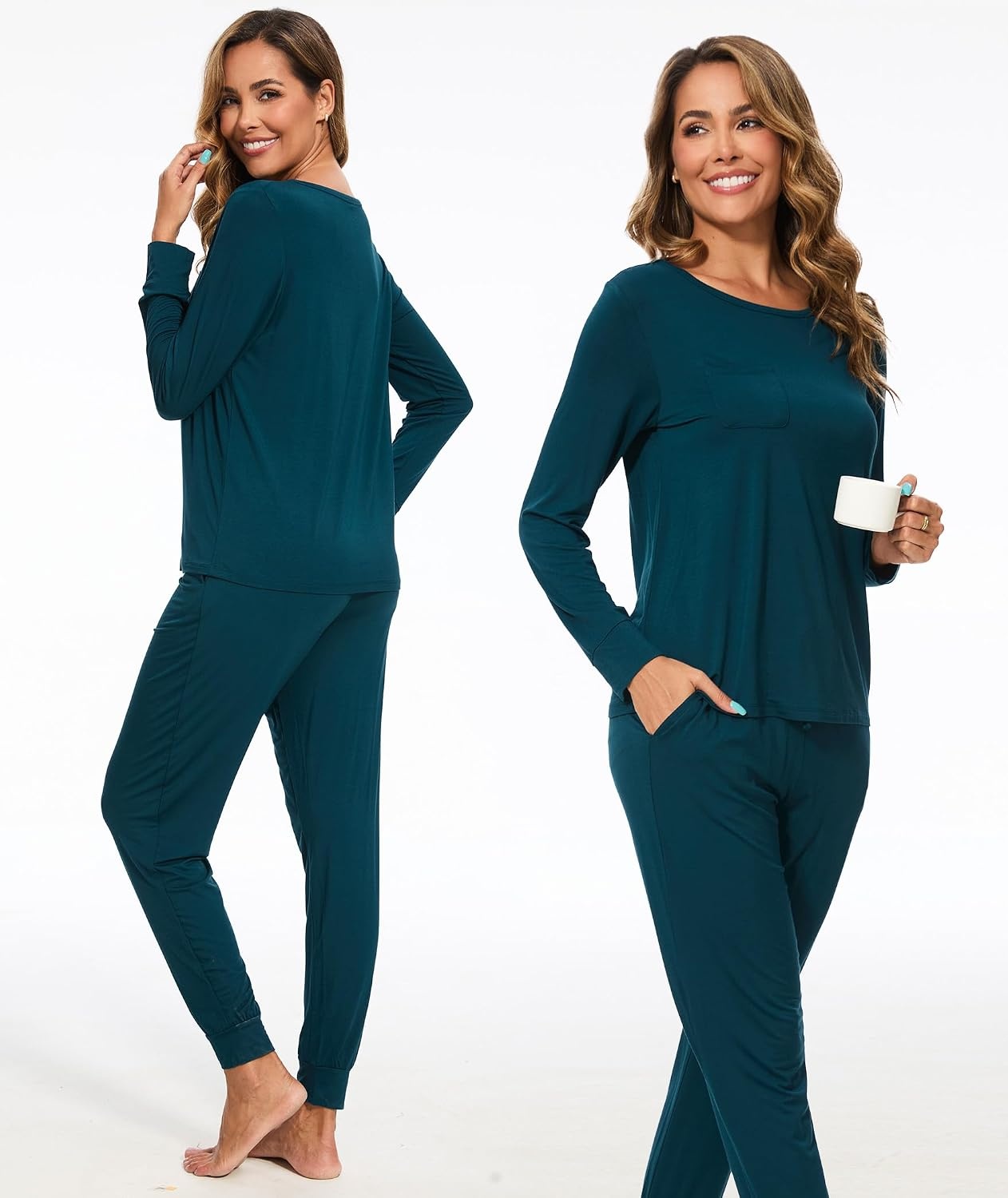 image:imageGYS Womens Bamboo Viscose Pajama Set Cooling for Hot FlashesDark Cyan