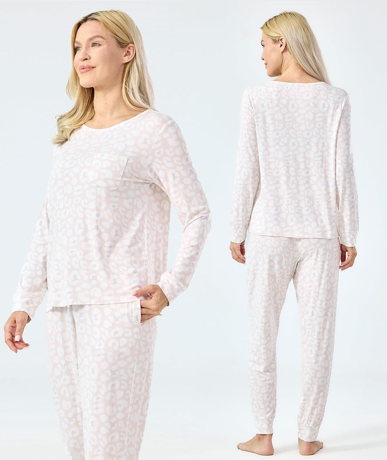 image:imageGYS Womens Bamboo Viscose Pajama Set Cooling for Hot FlashesOat Leopard