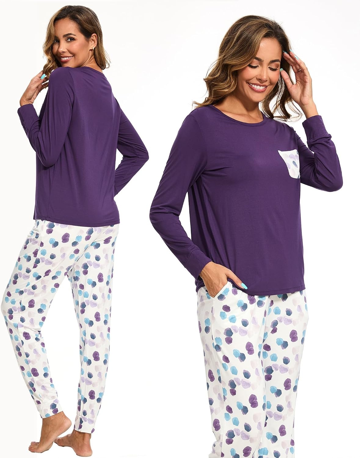 image:imageGYS Womens Bamboo Viscose Pajama Set Cooling for Hot FlashesPurple Dots
