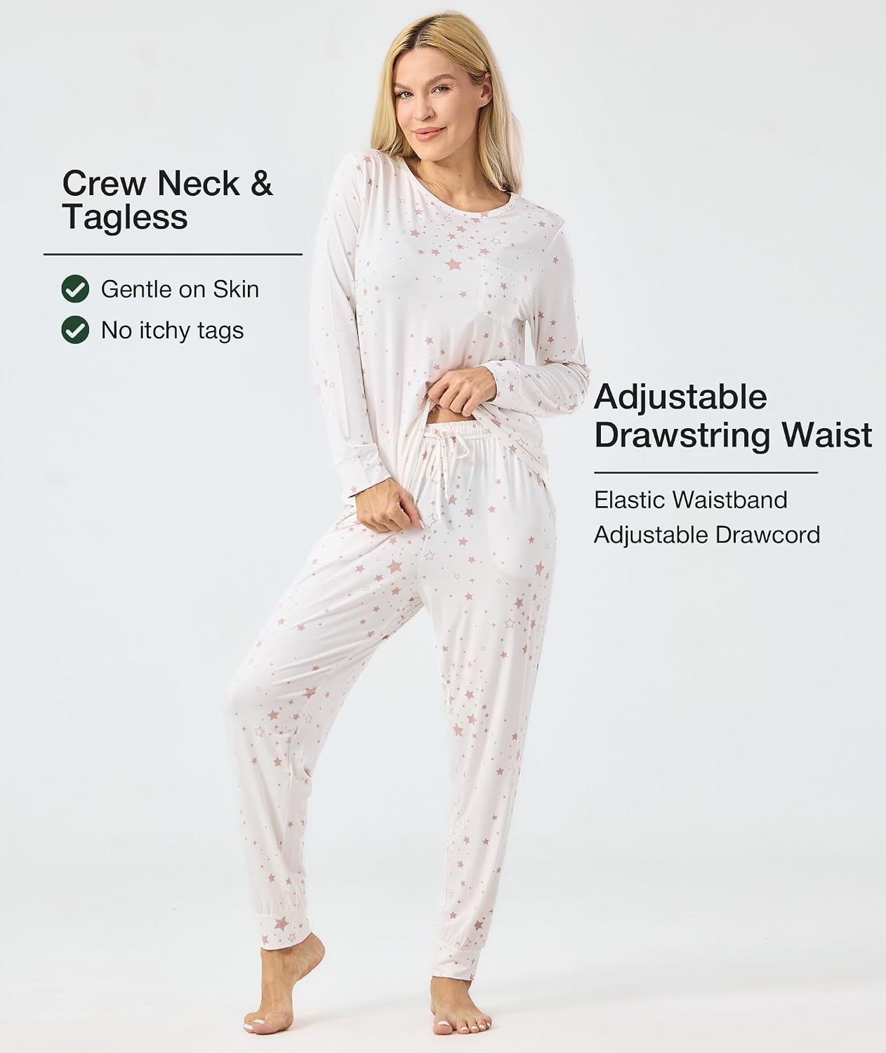 image:imageGYS Womens Bamboo Viscose Pajama Set Cooling for Hot FlashesWhite Stars
