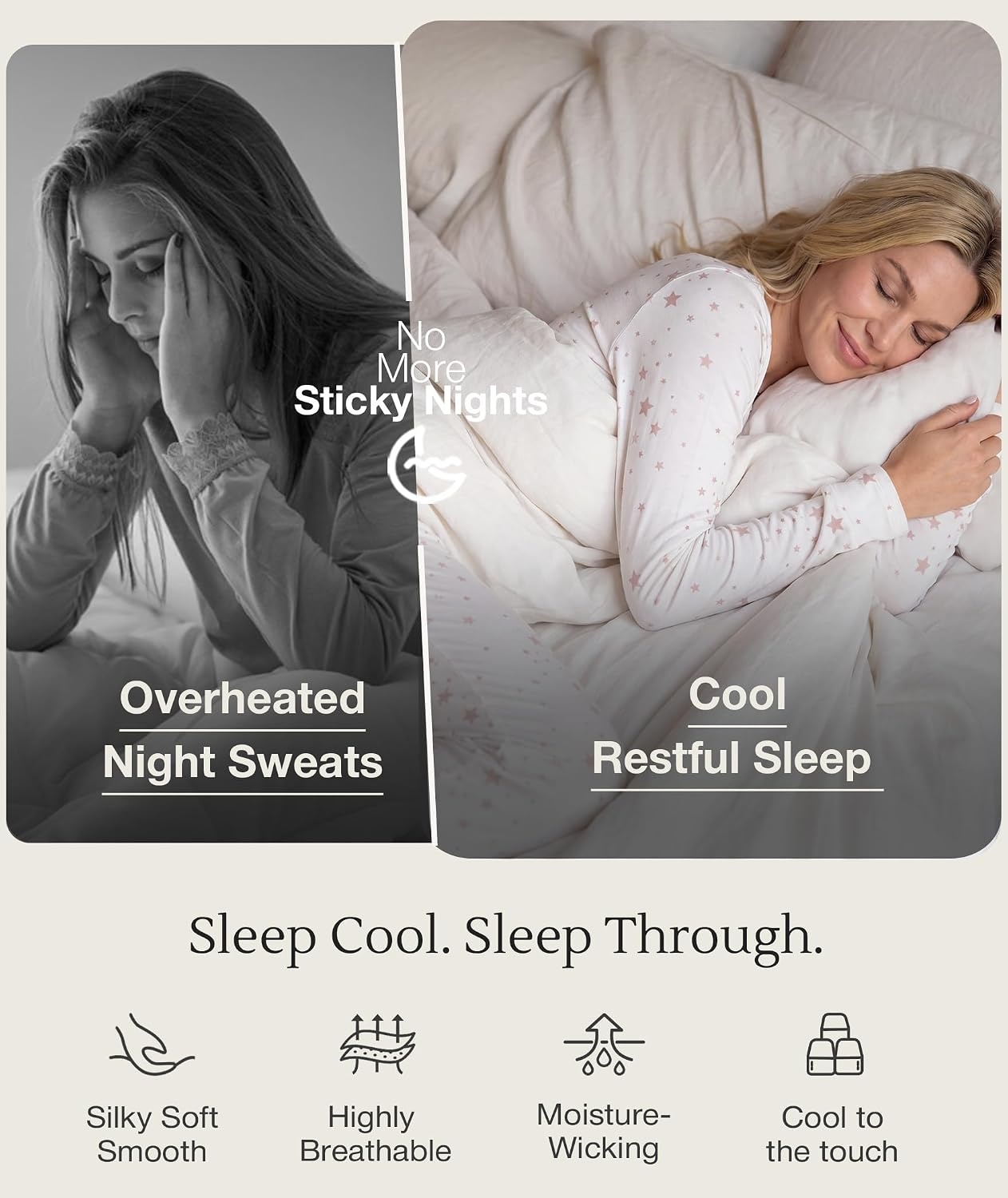 image:imageGYS Womens Bamboo Viscose Pajama Set Cooling for Hot FlashesWhite Stars