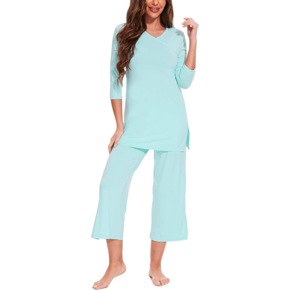 image:imageGYS Bamboo Viscose Capri Pajamas for Women Set Soft 34 Sleeve SleepwearAqua