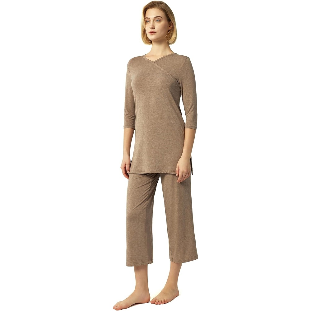 image:imageGYS Bamboo Viscose Capri Pajamas for Women Set Soft 34 Sleeve SleepwearCamel