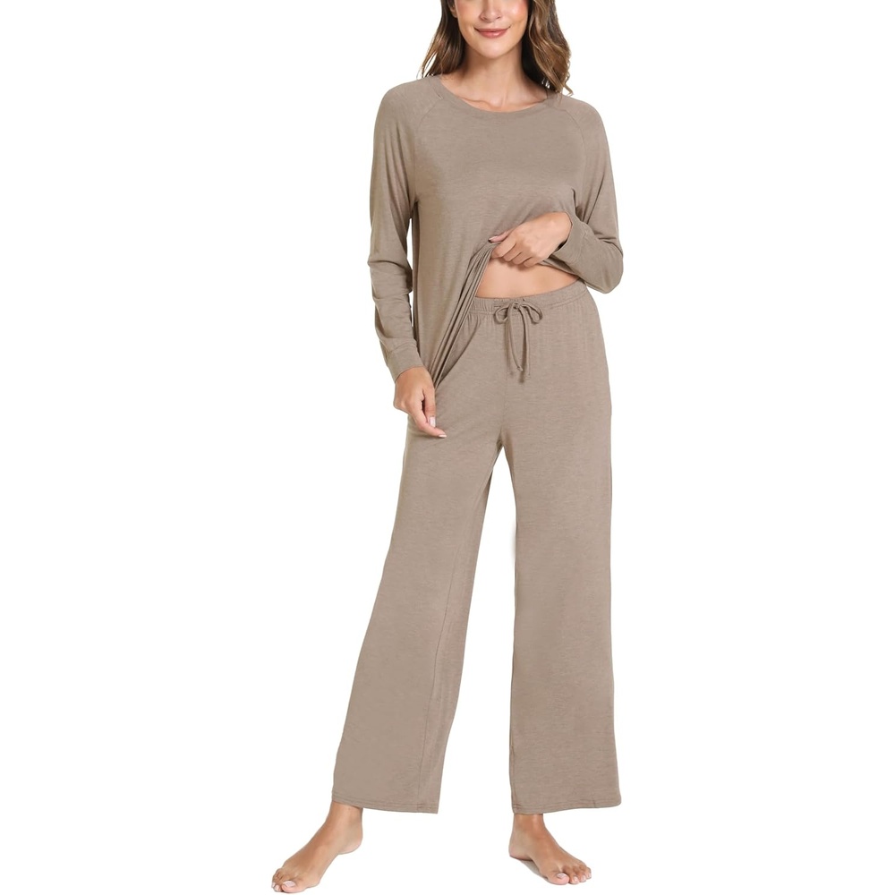 image:imageGYS Bamboo Viscose Cooling Long Sleeve Pajamas for WomenA Camel