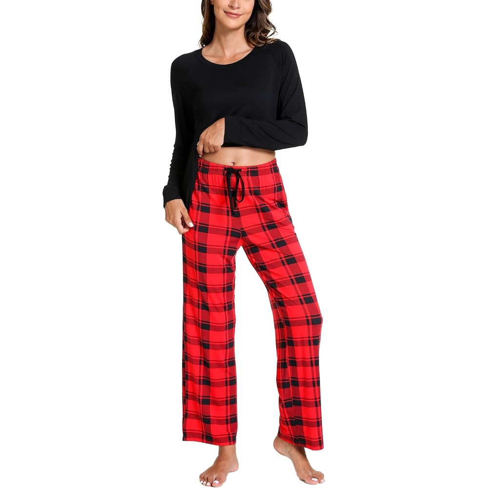 image:imageGYS Bamboo Viscose Cooling Long Sleeve Pajamas for WomenA Red Plaid