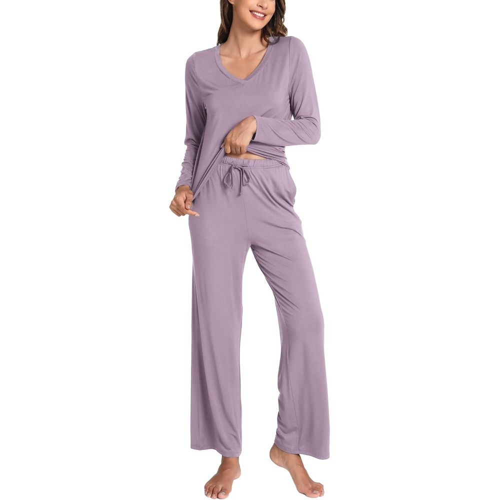 image:imageGYS Bamboo Viscose Cooling Long Sleeve Pajamas for WomenB Violet