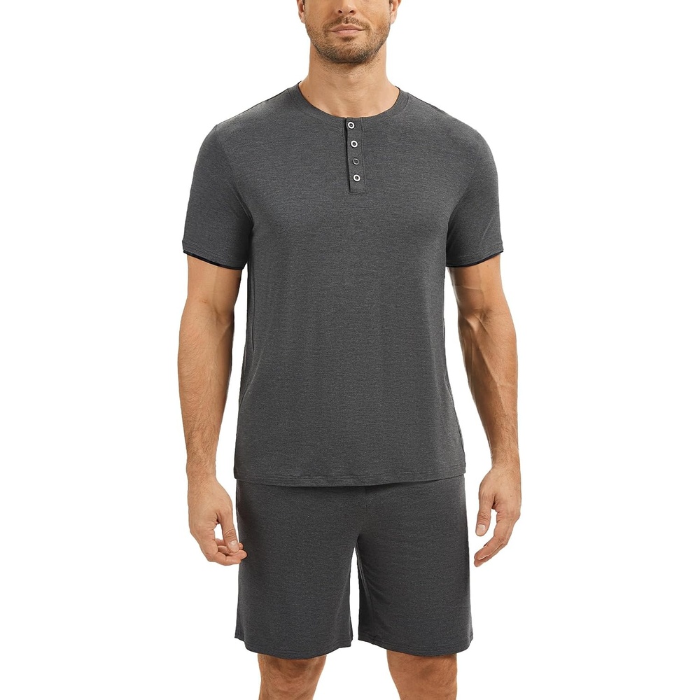 image:imageGYS Bamboo Viscose Mens Cooling Pajama Sets Short Sleeve Sleep SetBlack Melange