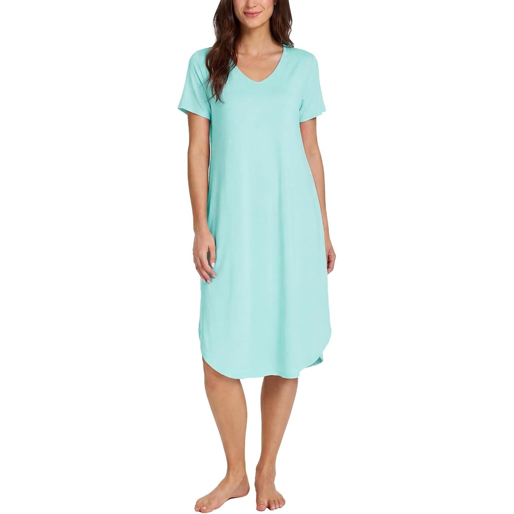 image:imageGYS Bamboo Viscose Nightgowns for Women Short Sleeve Sleep ShirtAqua