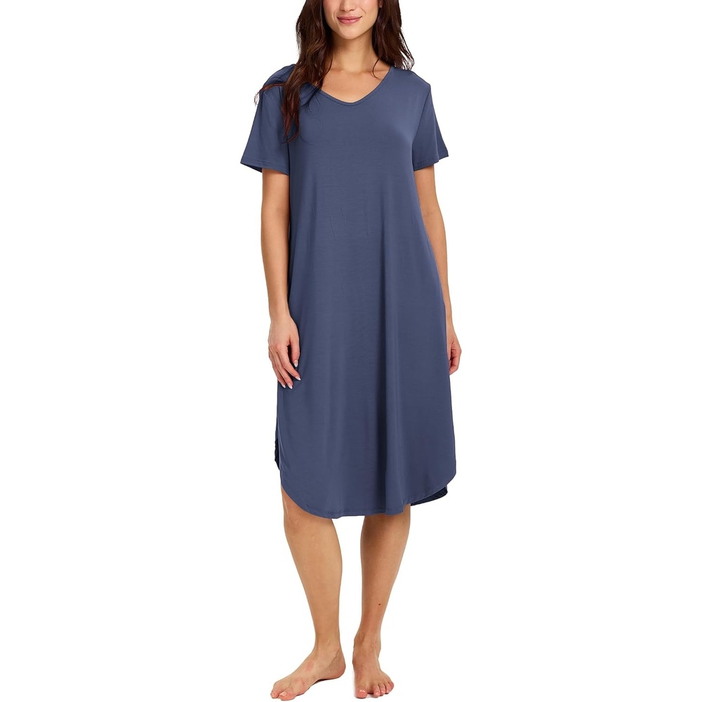 image:imageGYS Bamboo Viscose Nightgowns for Women Short Sleeve Sleep ShirtBlue Ice