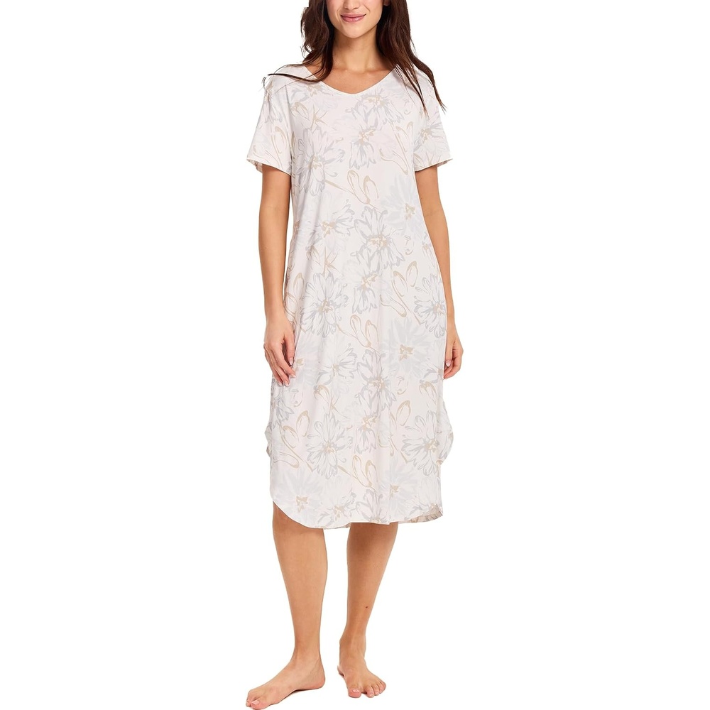 image:imageGYS Bamboo Viscose Nightgowns for Women Short Sleeve Sleep ShirtIvory Blossom Drift