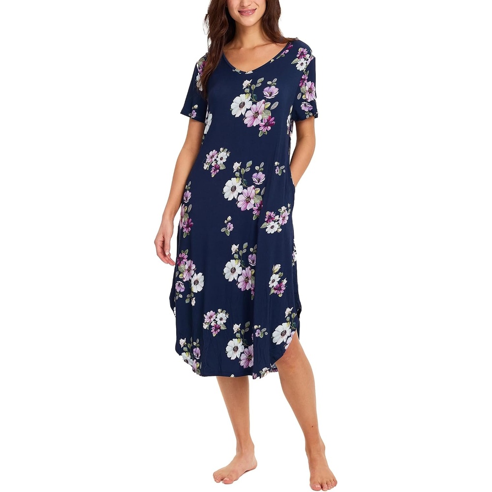image:imageGYS Bamboo Viscose Nightgowns for Women Short Sleeve Sleep ShirtNavy Floral