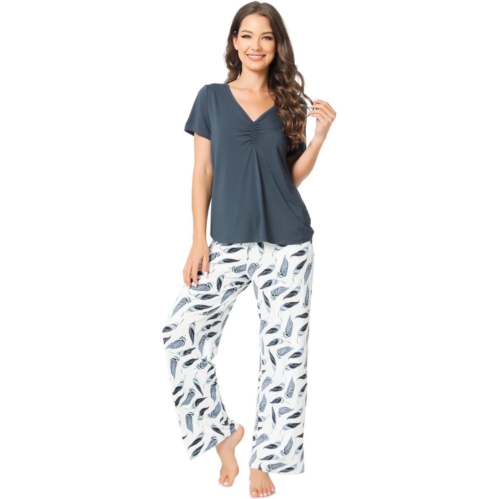 image:imageGYS Bamboo Viscose Pajamas for Women Cooling Sleepwear for Hot FlashesBmidnight Blue