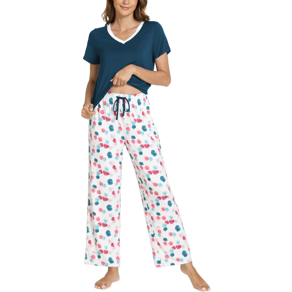 image:imageGYS Bamboo Viscose Pajamas for Women Cooling Sleepwear for Hot FlashesDeep Pink Dots