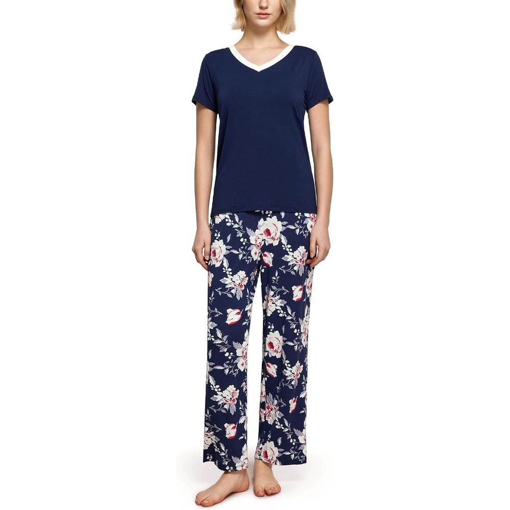 image:imageGYS Bamboo Viscose Pajamas for Women Cooling Sleepwear for Hot FlashesNavy Peony