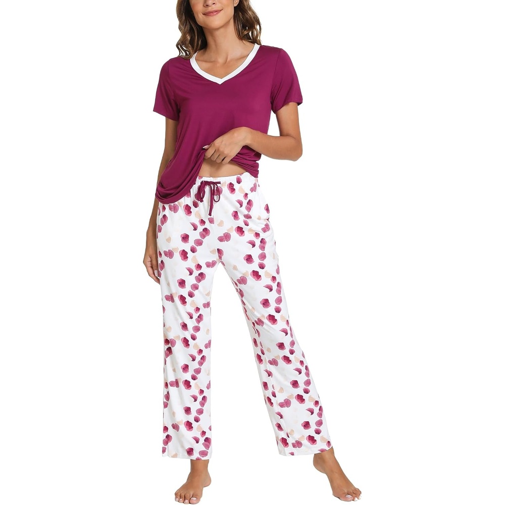 image:imageGYS Bamboo Viscose Pajamas for Women Cooling Sleepwear for Hot FlashesPurplish Red