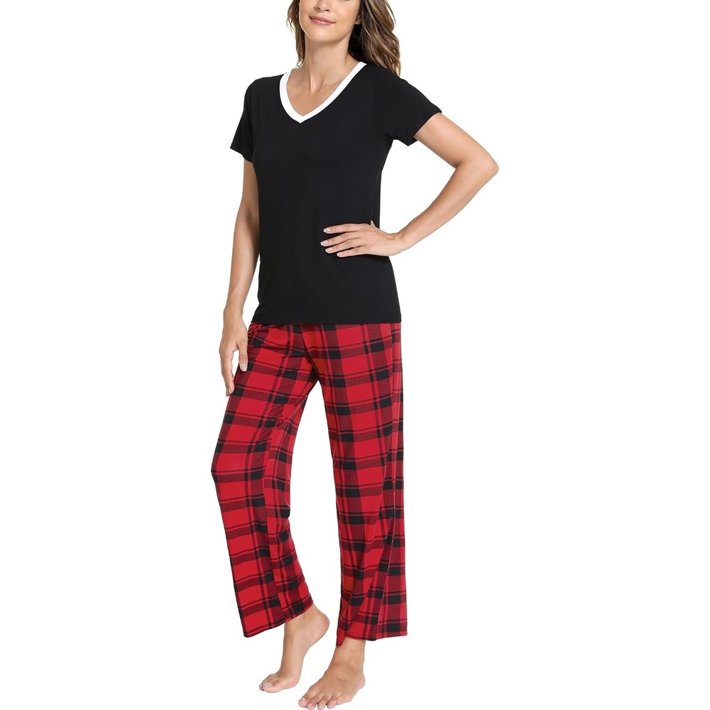 image:imageGYS Bamboo Viscose Pajamas for Women Cooling Sleepwear for Hot FlashesRed Plaid