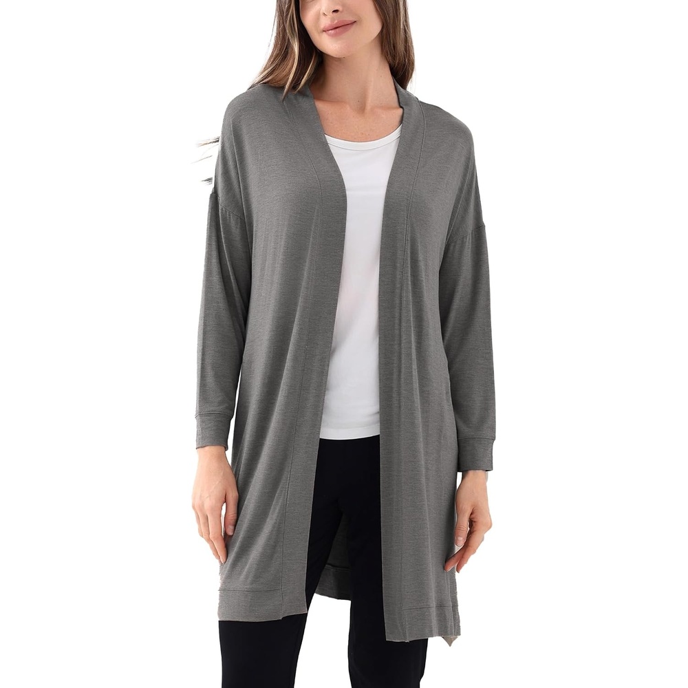 image:imageGYS Bamboo Viscose Women Open Front Cardigan Soft Long Sleeve Casual CoatDark Heather Grey