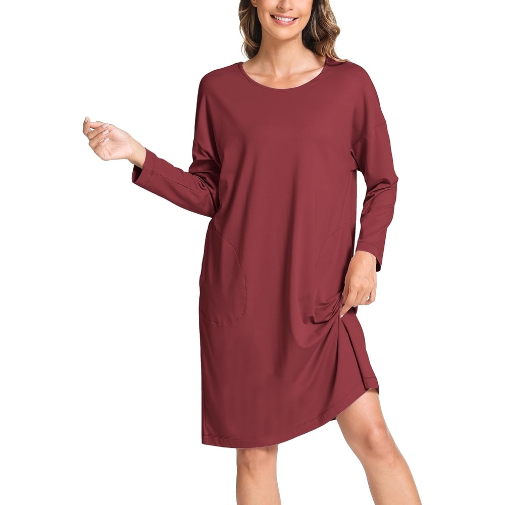 image:imageGYS Womens Bamboo Viscose Cooling Nightgown for Hot FlashesWine